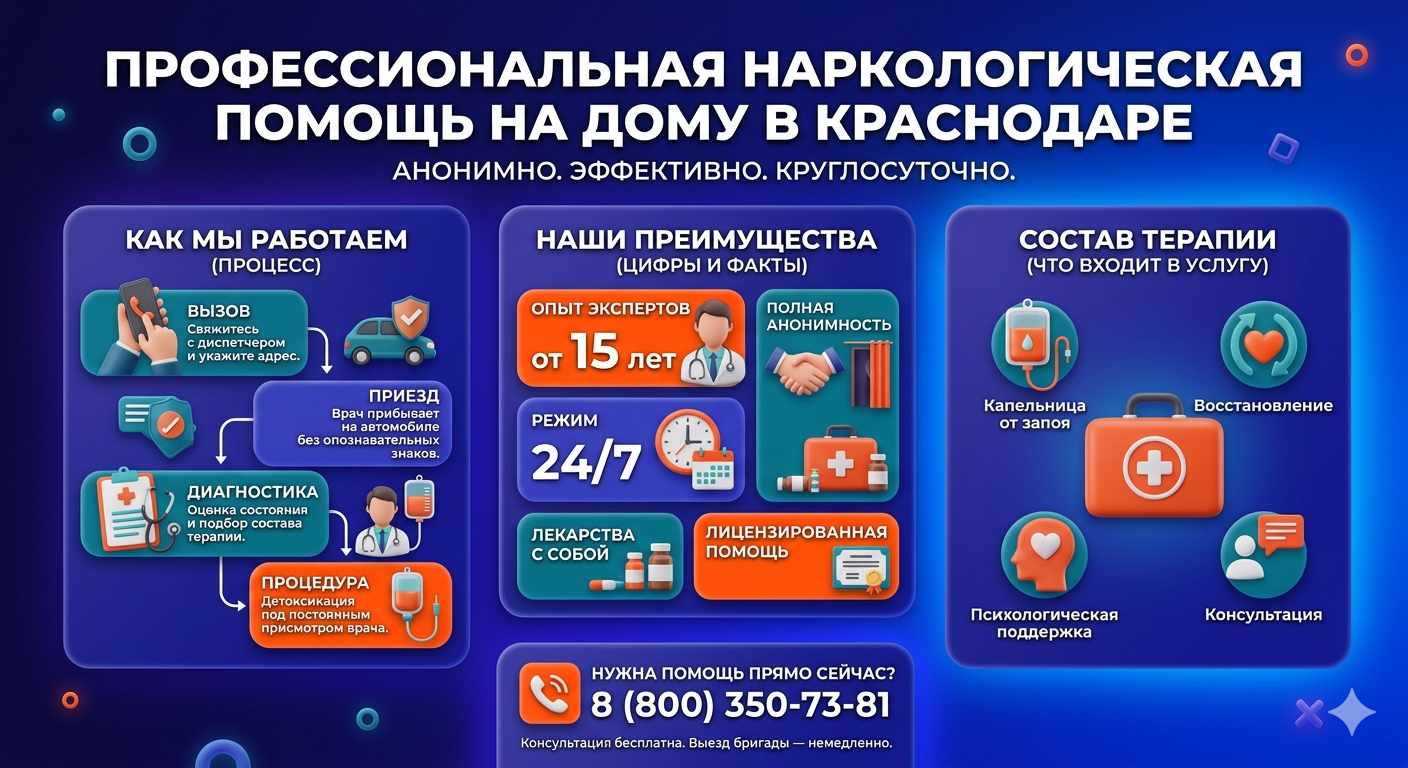 Инфографика о принципах лечения алкоголизма на дому в Фряново: этапы вызова нарколога, преимущества анонимной детоксикации и состав медицинской помощи.